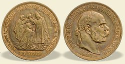 1907-es up jelölt artex utánveret réz próbaveret koronázási 100 korona - (1907 réz próbaveret 100 korona up jelölt utánveret koronázási