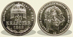 1868-as Magyar Királyi Váltó Pénz ezüst 20 krajcár rozettás utánveret - (1868 20 krajcár rozettás ezüst)