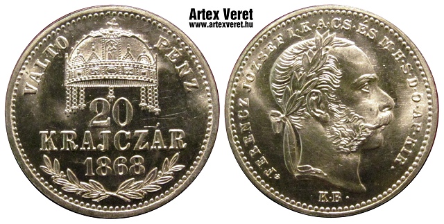 1868-as Vlt Pnz ezst 20 krajcr rozetts utnveret - (1868 20 krajcr rozetts ezst)