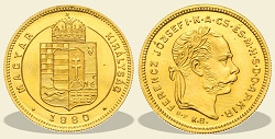 1880-as arany 1 dukát UP utánveret - (1880 arany 1 dukát rozettás)