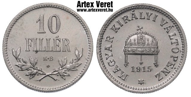 1915-s Artex nikkel rozetts 10 fillr - (1915 10 fillr)