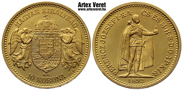 1892-es UP jellt arany 10 korona - (1892 arany 10 korona UP jellt)