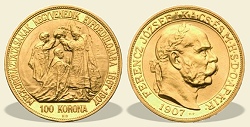 1907-es up jelölt artex utánveret arany koronázási 100 korona - (1907 arany 100 korona up jelölt utánveret koronázási