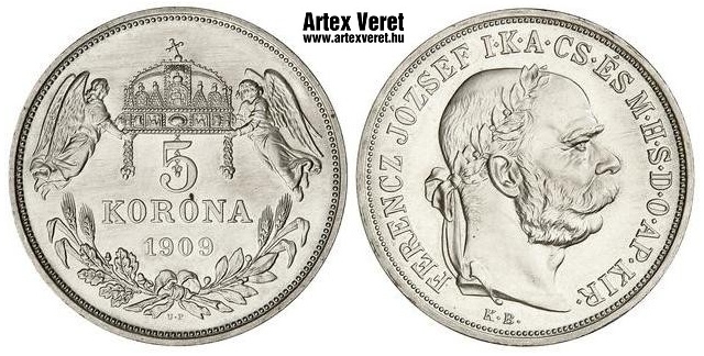 1909-as UP jellt 5 korona - (1900 5 korona UP jellt)