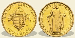 1938-as jelöletlen arany  100 pengő fantáziaveret- (1938 100 pengő jelöletlen)