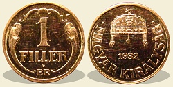 1932-es rozettás bronz 1 fillér utánveret- (1932 1 fillér rozettás)