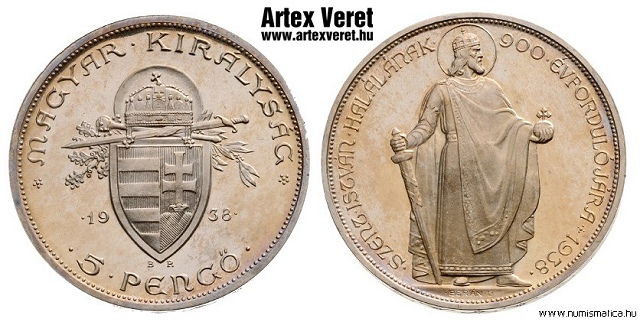 1938-as jelletlen ll Szent Istvn ezst 5 peng utnveret- (1938 5 peng jelletlen)