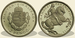 1935-ös UP ezüst lovas Rákóczi Ferenc 2 pengő utánveret- (1935 2 pengő UP)