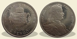 1935-ös jelöletlen ezüst Rákóczi Ferenc 2 pengő utánveret- (1935 2 pengő jelöletlen)